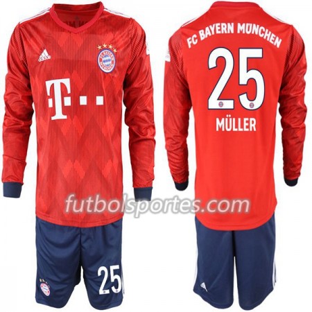 Camisetas Bayern de Múnich Müller 25 Niño Primera Equipacion 2018/2019 Manga Larga